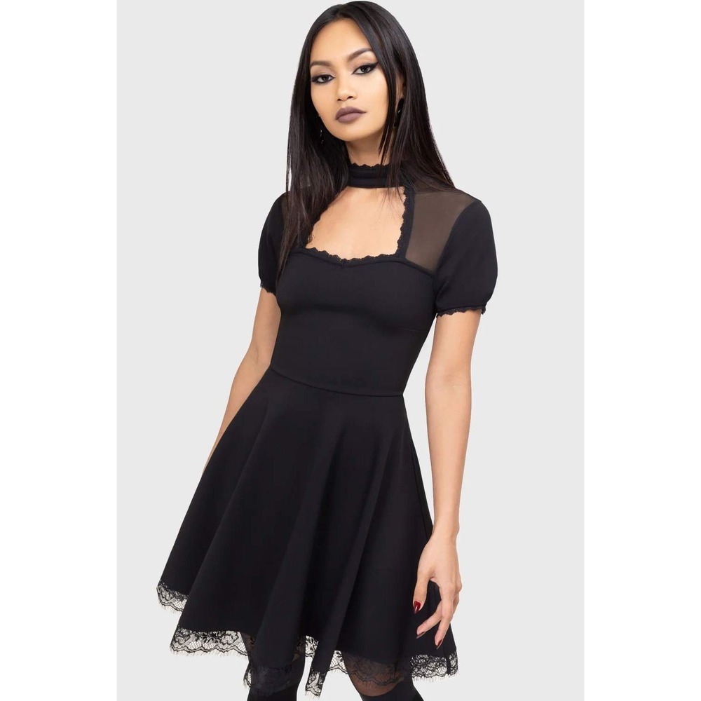 Killstar Draculana Skater Dress Black Lace Mesh Goth L